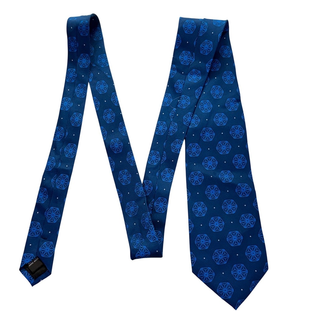 Wolfmark Mens Navy Blue Geometric Silk Necktie Hand Made 98085 3.5 Inch Width